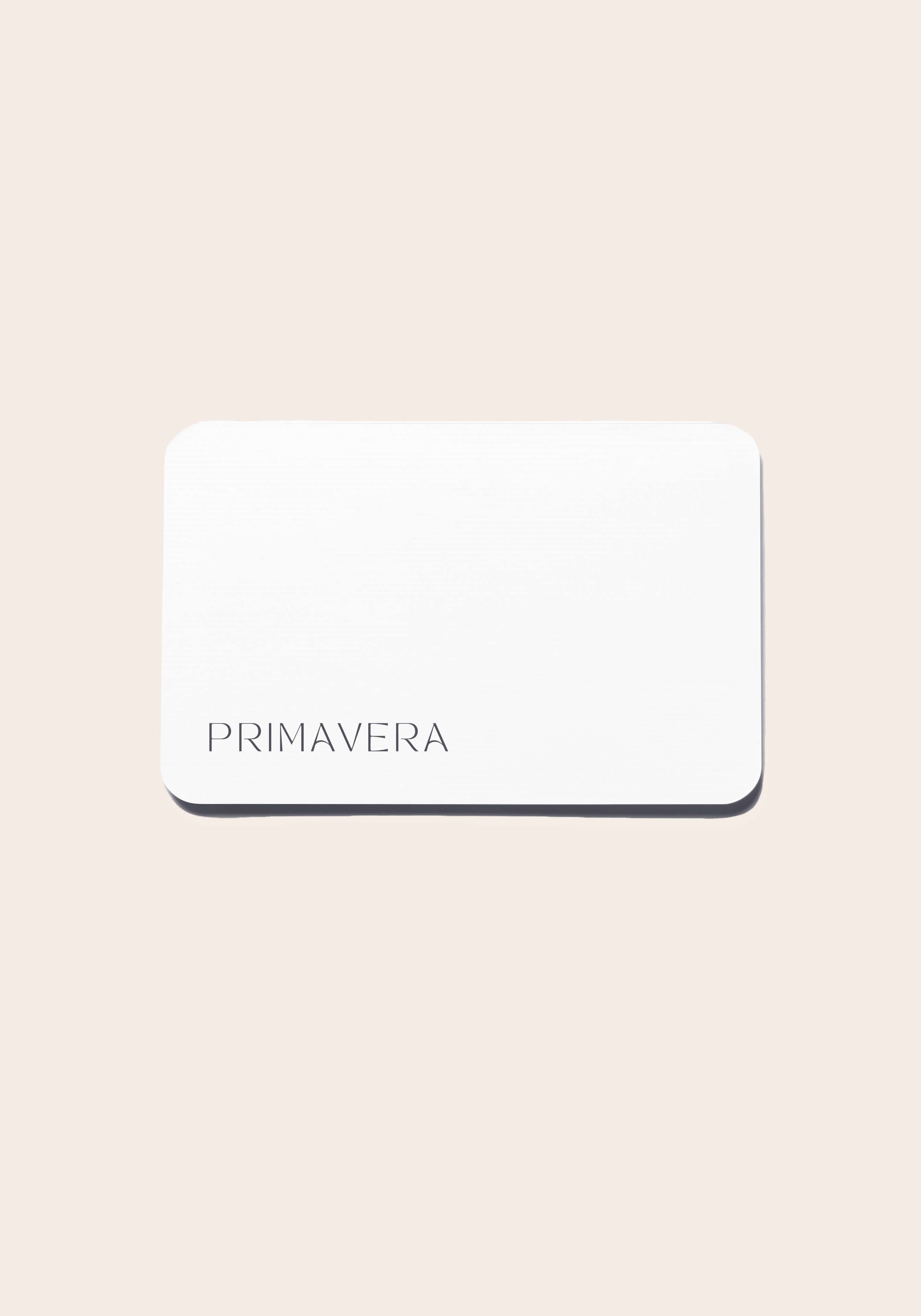 White paper gift card with Primavera logo.